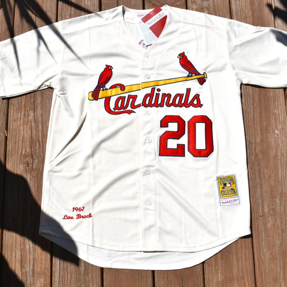 New!! Lou Brock St. Louis Cardinals Vintage Cream Baseball Jersey Men's Sizes - Picture 2 of 2